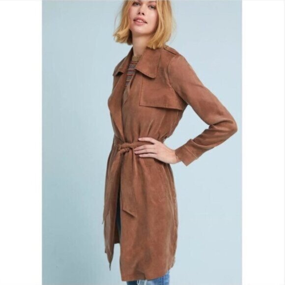 Anthropologie x Moth Carrie Belted Trench Coat Open Front Belted Coat Sz S - Picture 2 of 16